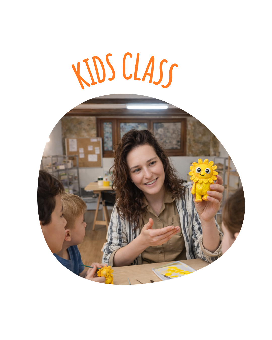 Korytsia teaching a child to work with clay