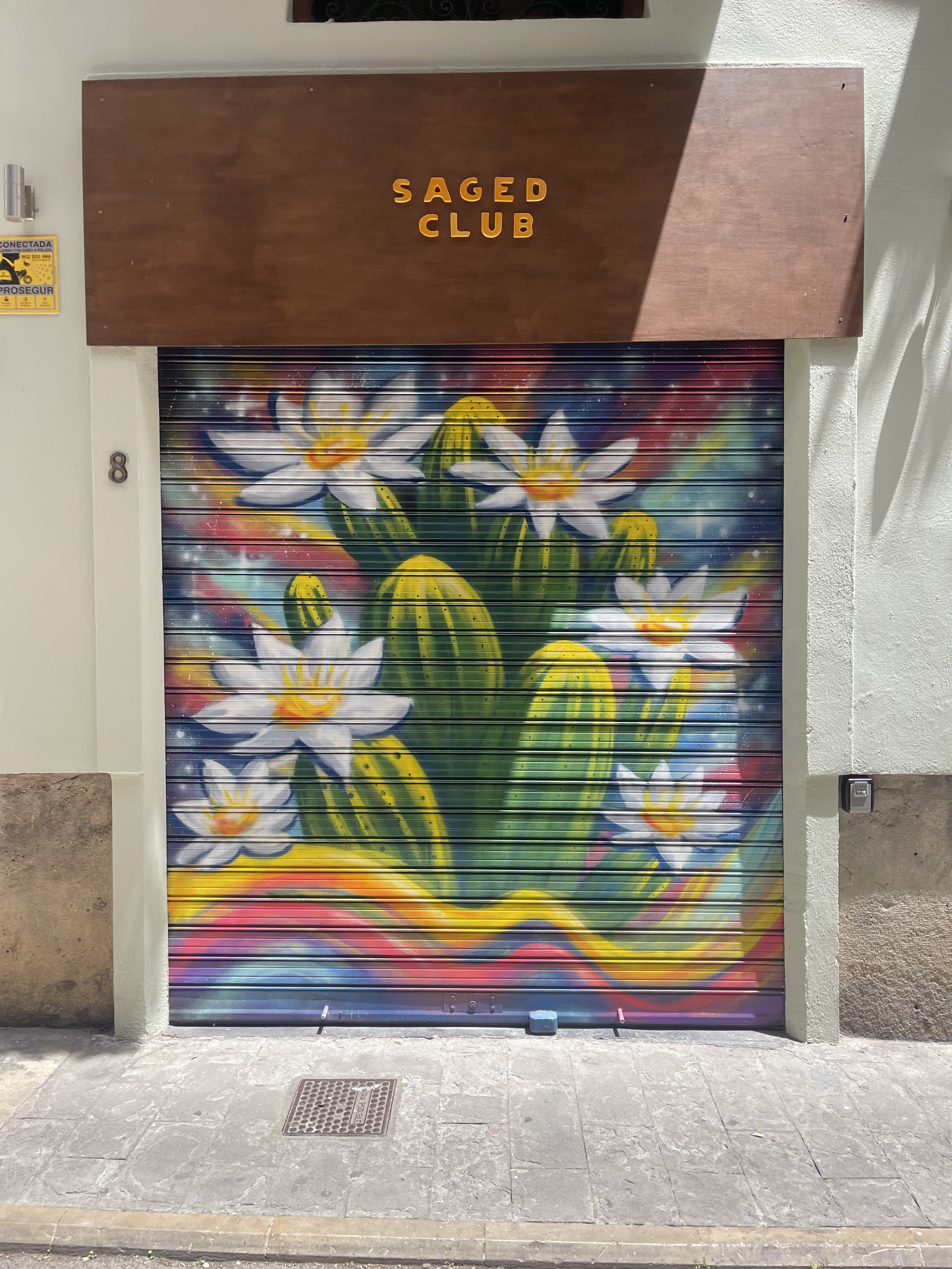 Saged.club studio entrance with painted mural